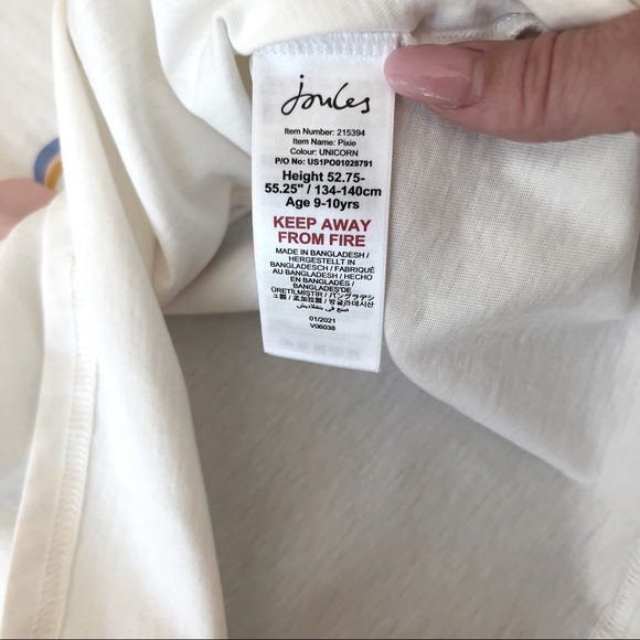 Joules Girls White Unicorn  T-Shirt - Picture 6 of 10